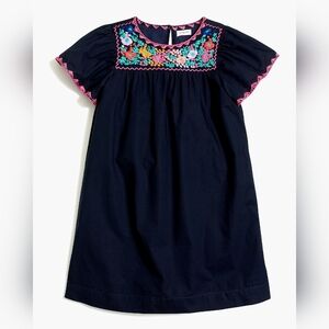 J.CREW CREWCUTS FACTORY Girls Embroidered Navy Short Sleeve Dress Cotton Lined 5